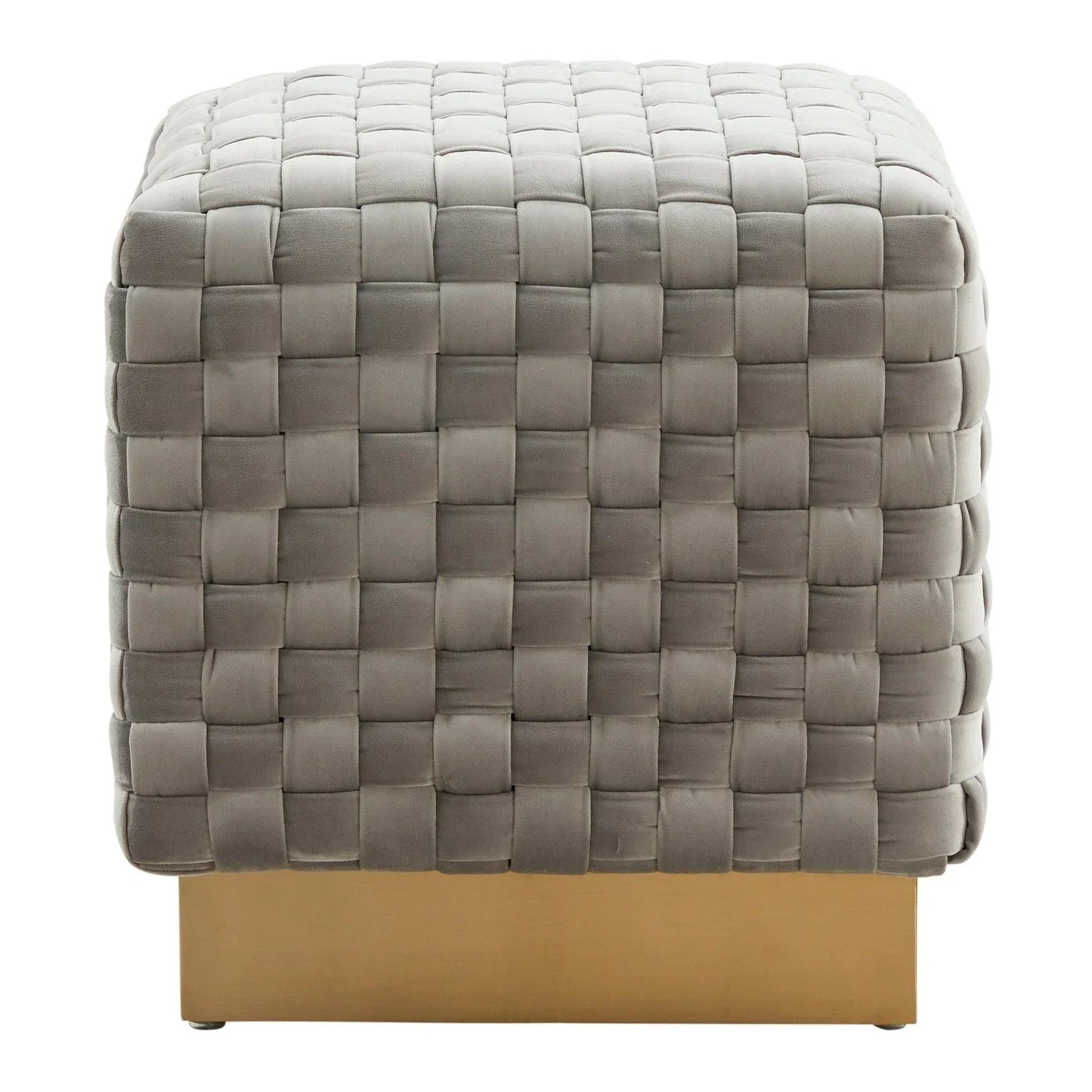 Myrtle 19" Square Weave Design Velvet Ottoman With Gold Base - Elax Furniture