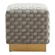Myrtle 19" Square Weave Design Velvet Ottoman With Gold Base - Elax Furniture