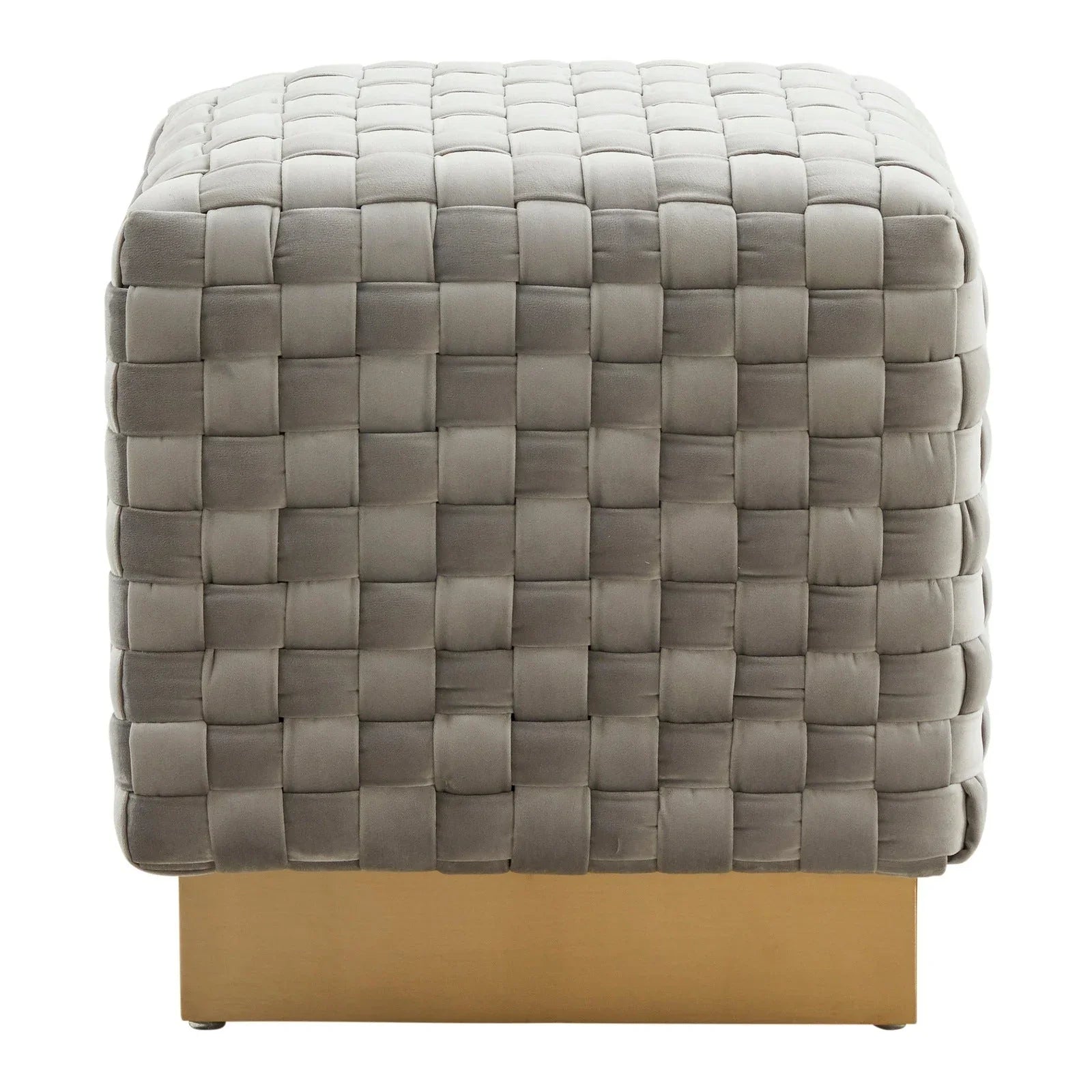 Myrtle 19" Square Weave Design Velvet Ottoman With Gold Base - Elax Furniture