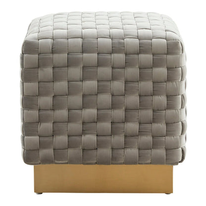 Myrtle 19" Square Weave Design Velvet Ottoman With Gold Base - Elax Furniture