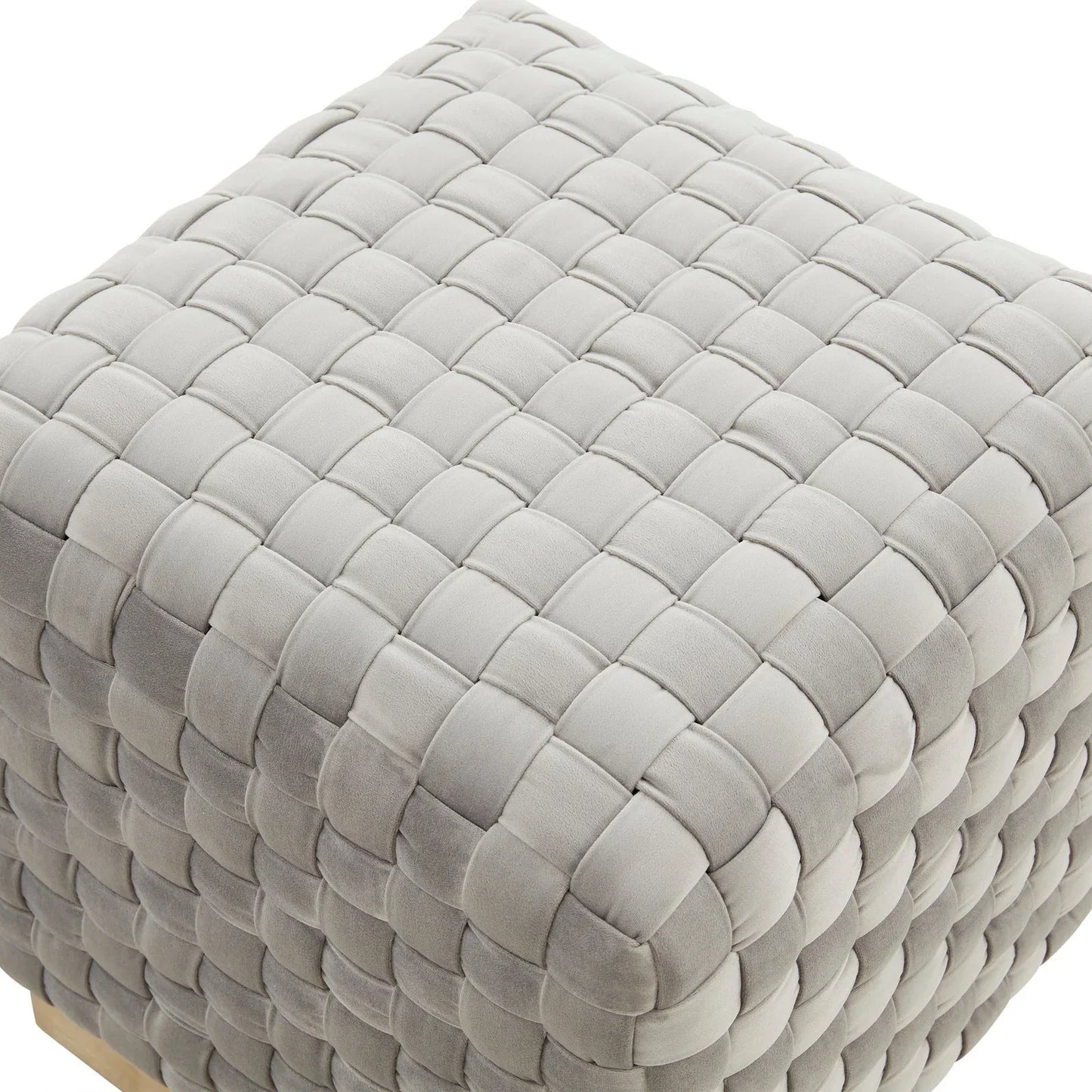 Myrtle 19" Square Weave Design Velvet Ottoman With Gold Base - Elax Furniture