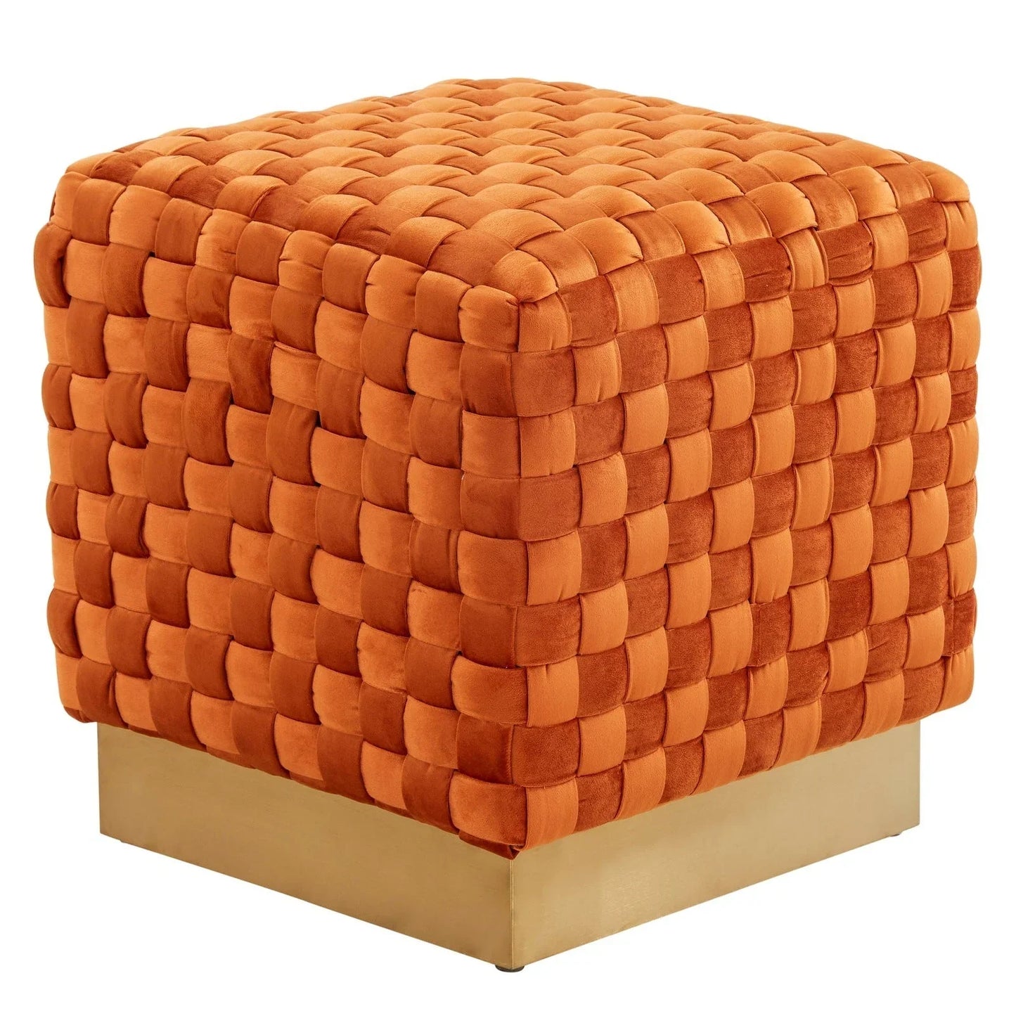 Myrtle 19" Square Weave Design Velvet Ottoman With Gold Base - Elax Furniture