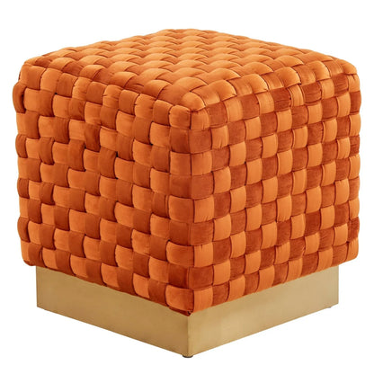 Myrtle 19" Square Weave Design Velvet Ottoman With Gold Base - Elax Furniture