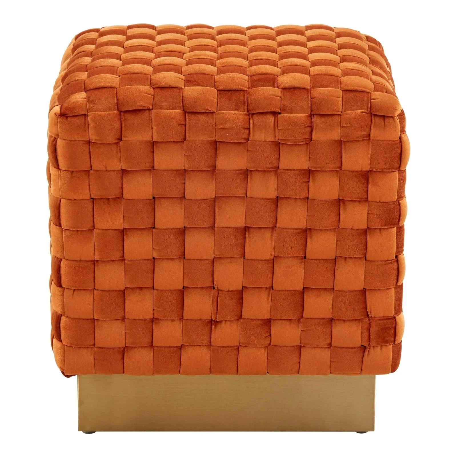 Myrtle 19" Square Weave Design Velvet Ottoman With Gold Base - Elax Furniture