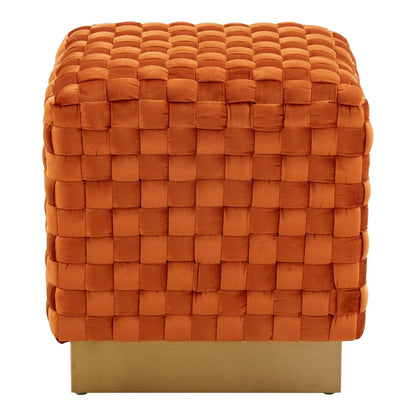 Myrtle 19" Square Weave Design Velvet Ottoman With Gold Base - Elax Furniture