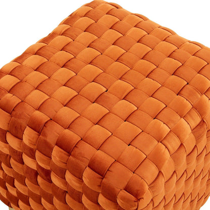 Myrtle 19" Square Weave Design Velvet Ottoman With Gold Base - Elax Furniture