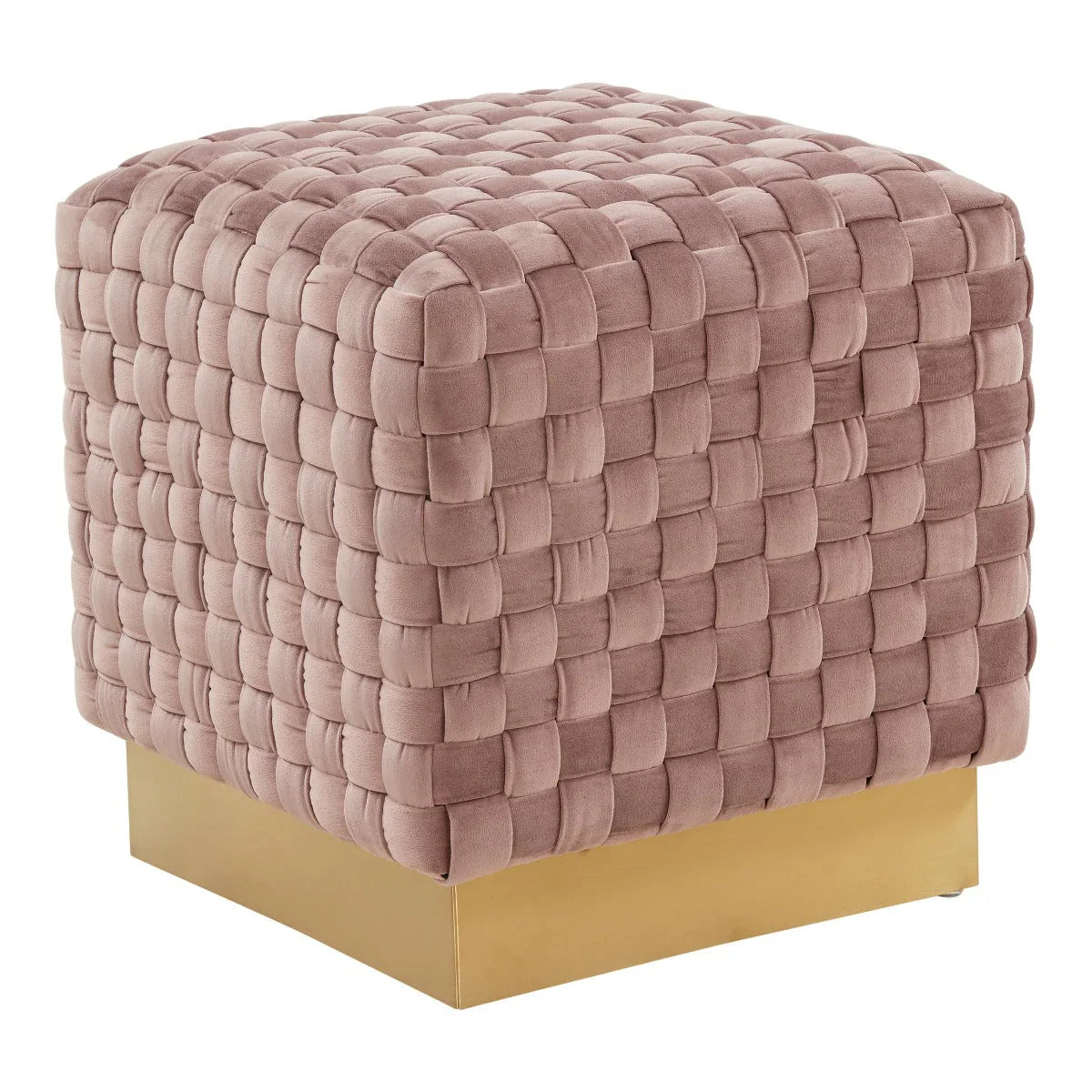 Myrtle 19" Square Weave Design Velvet Ottoman With Gold Base - Elax Furniture