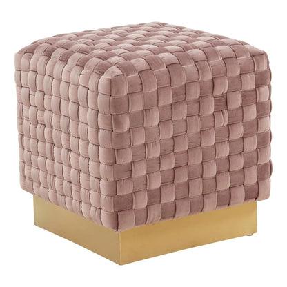 Myrtle 19" Square Weave Design Velvet Ottoman With Gold Base - Elax Furniture