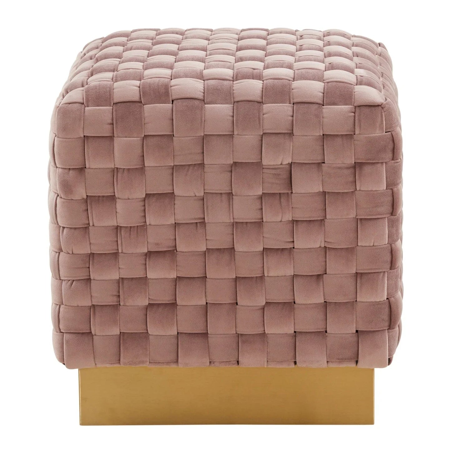 Myrtle 19" Square Weave Design Velvet Ottoman With Gold Base - Elax Furniture