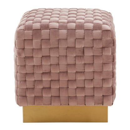 Myrtle 19" Square Weave Design Velvet Ottoman With Gold Base - Elax Furniture