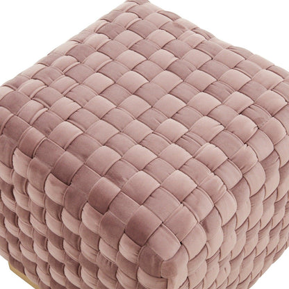 Myrtle 19" Square Weave Design Velvet Ottoman With Gold Base - Elax Furniture