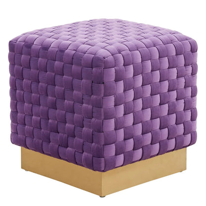 Myrtle 19" Square Weave Design Velvet Ottoman With Gold Base - Elax Furniture