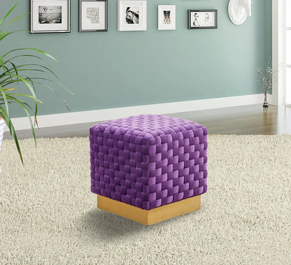 Myrtle 19" Square Weave Design Velvet Ottoman With Gold Base - Elax Furniture