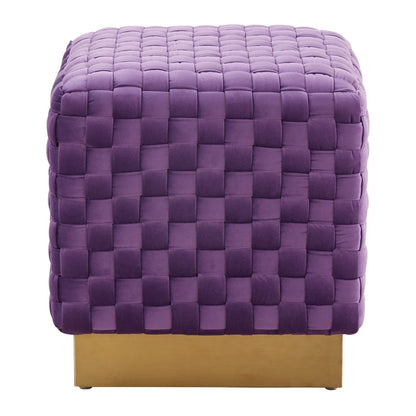 Myrtle 19" Square Weave Design Velvet Ottoman With Gold Base - Elax Furniture
