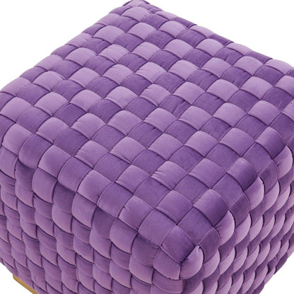 Myrtle 19" Square Weave Design Velvet Ottoman With Gold Base - Elax Furniture