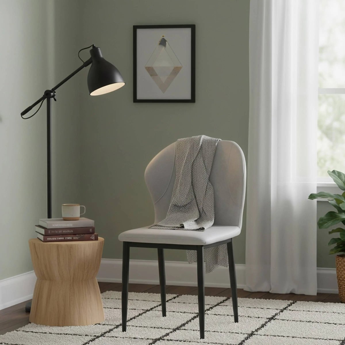 Mosaic Modern Dining Chair Upholstered Leather Vinyl Accent Chair with Curved Back Light Grey Dining Chair Leisuremod