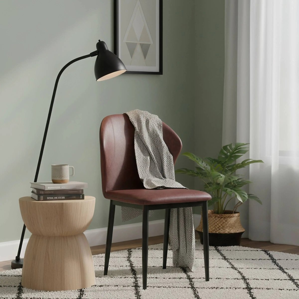 Mosaic Modern Dining Chair Upholstered Leather Vinyl Accent Chair with Curved Back Plum Purple Dining Chair Leisuremod