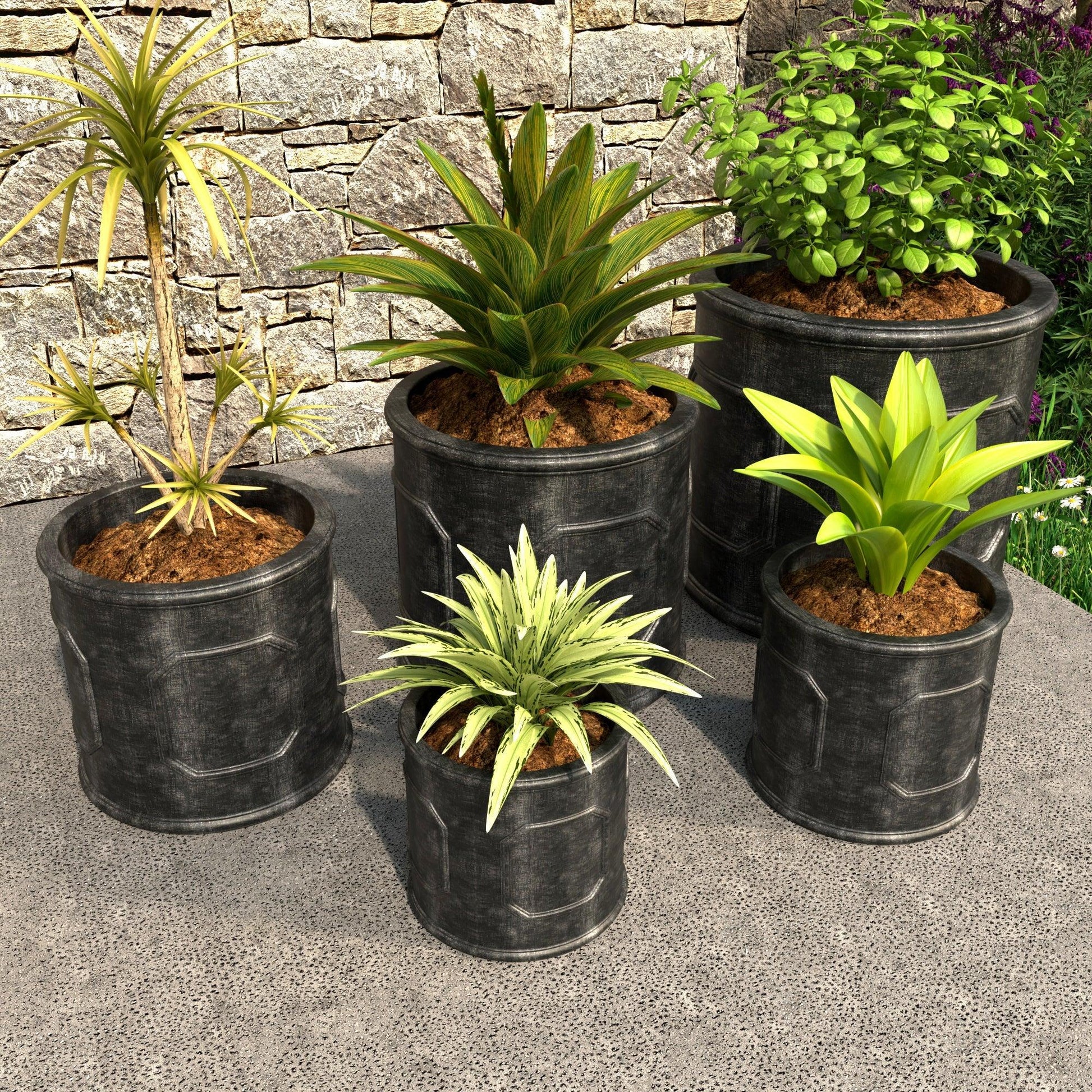 Meadow 5-Piece Fiberstone and MGO Clay Planter Set, Mid-Century Modern Round Planter Pot for Indoor and Outdoor - Elax Furniture