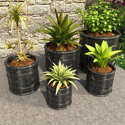 Meadow 5-Piece Fiberstone and MGO Clay Planter Set, Mid-Century Modern Round Planter Pot for Indoor and Outdoor - Elax Furniture