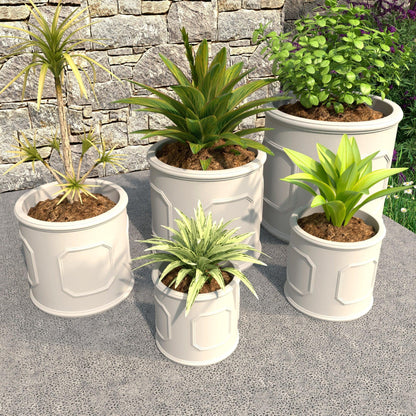 Meadow 5-Piece Fiberstone and MGO Clay Planter Set, Mid-Century Modern Round Planter Pot for Indoor and Outdoor - Elax Furniture