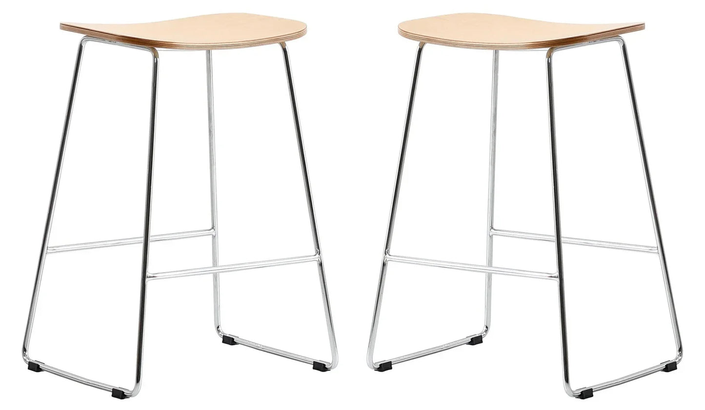 Melrose Modern Wood Counter Stool With Chrome Frame Set of 2 - Elax Furniture
