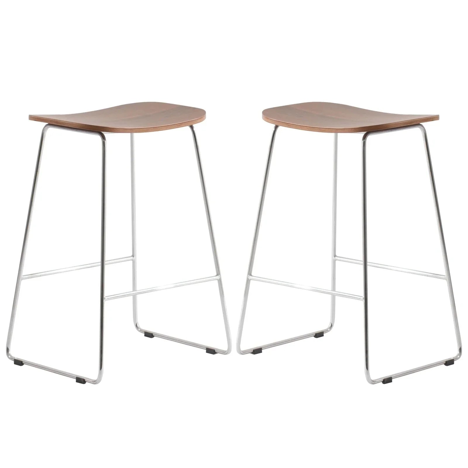 Melrose Modern Wood Counter Stool With Chrome Frame Set of 2 - Elax Furniture
