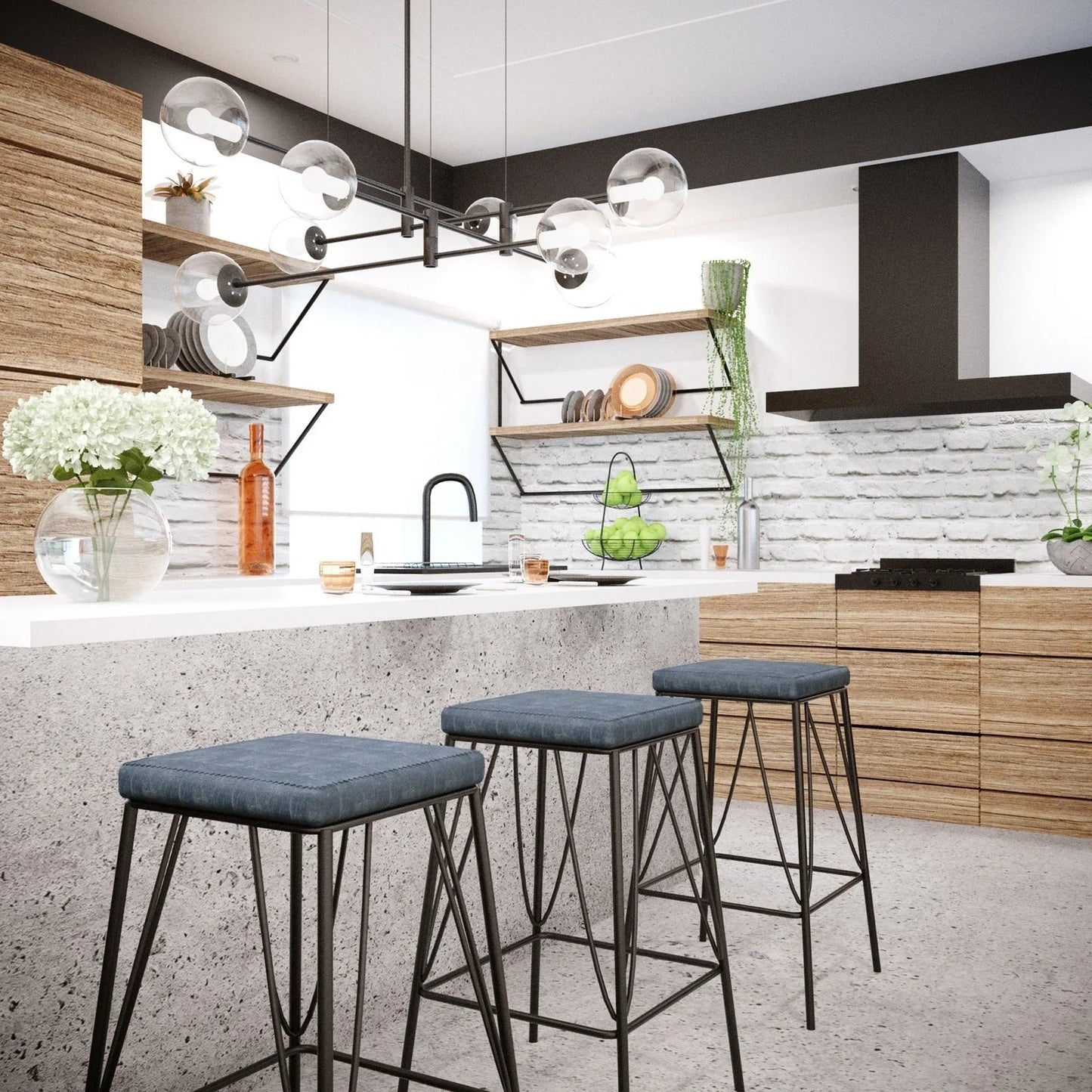 Millard Leather Bar Stool With Metal Frame Set of 2 - Elax Furniture