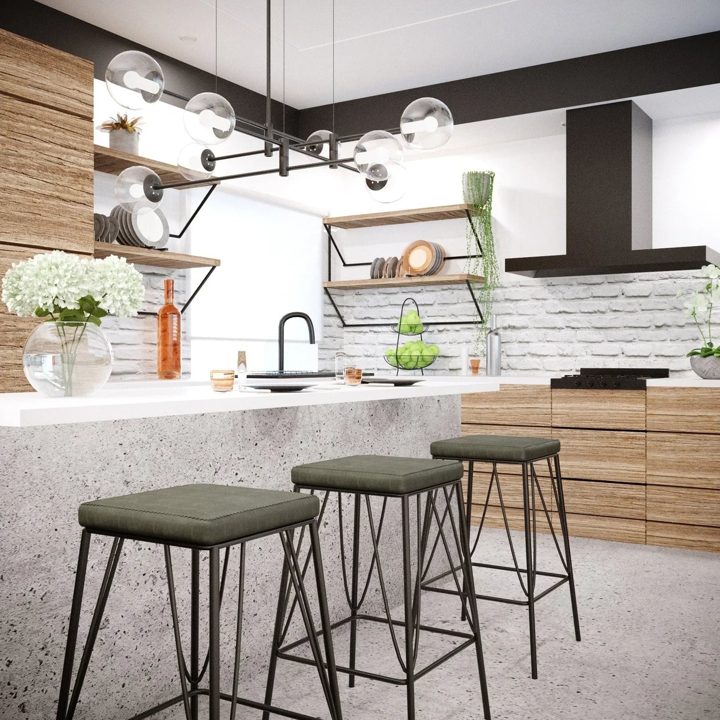 Millard Leather Bar Stool With Metal Frame Set of 2 - Elax Furniture