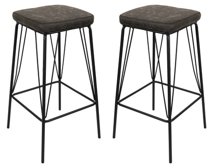 Millard Leather Bar Stool With Metal Frame Set of 2 - Elax Furniture