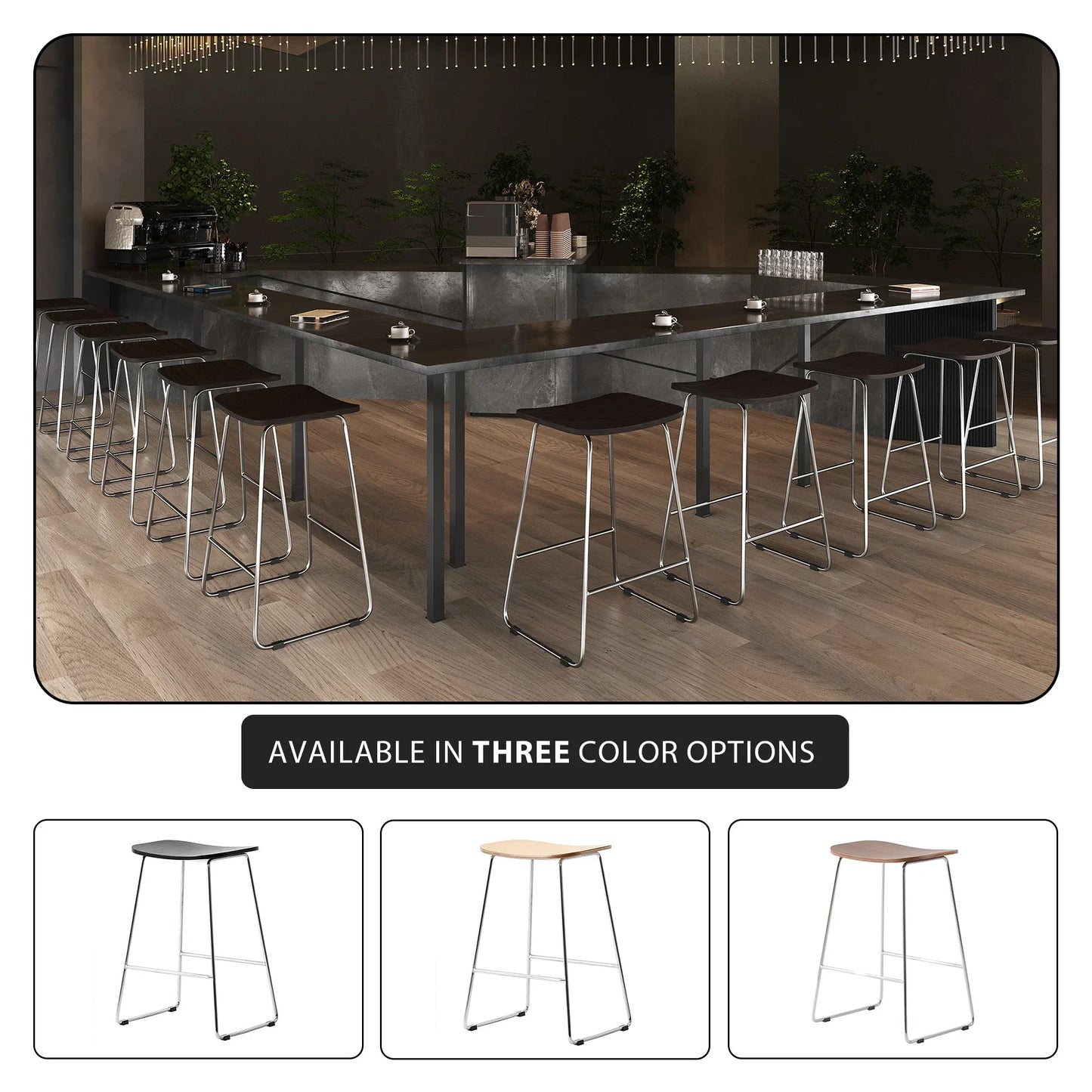 Melrose Modern Wood Counter Stool With Chrome Frame - Elax Furniture