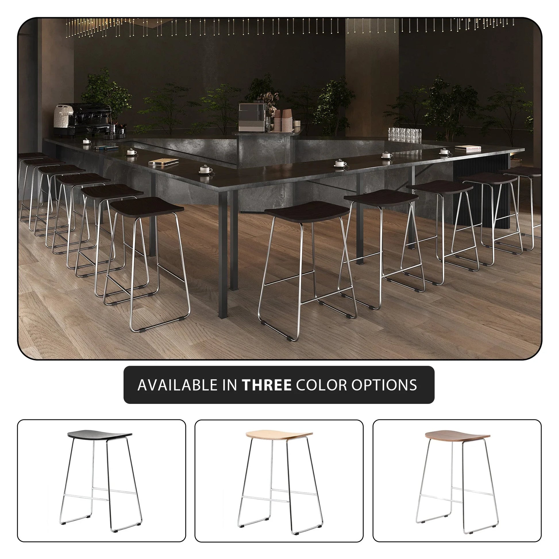 Melrose Modern Wood Counter Stool With Chrome Frame - Elax Furniture