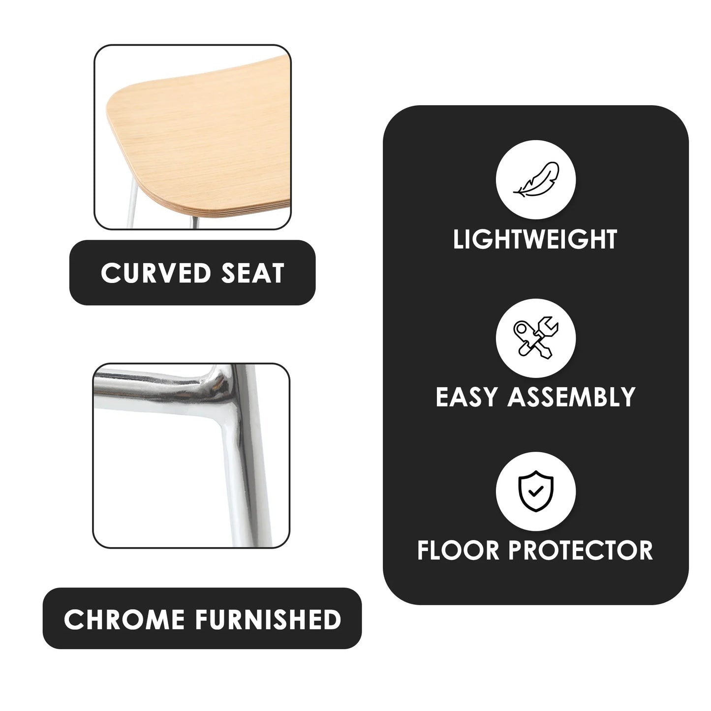 Melrose Modern Wood Counter Stool With Chrome Frame - Elax Furniture