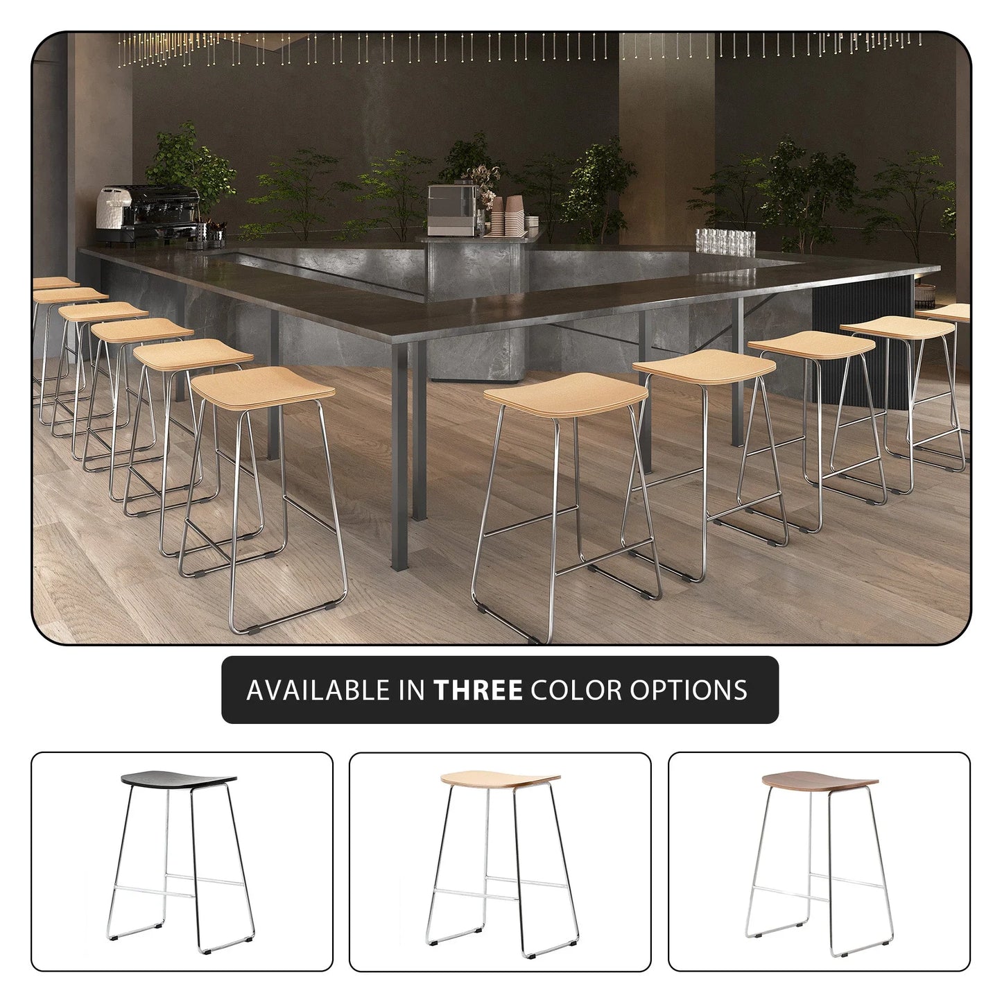 Melrose Modern Wood Counter Stool With Chrome Frame - Elax Furniture