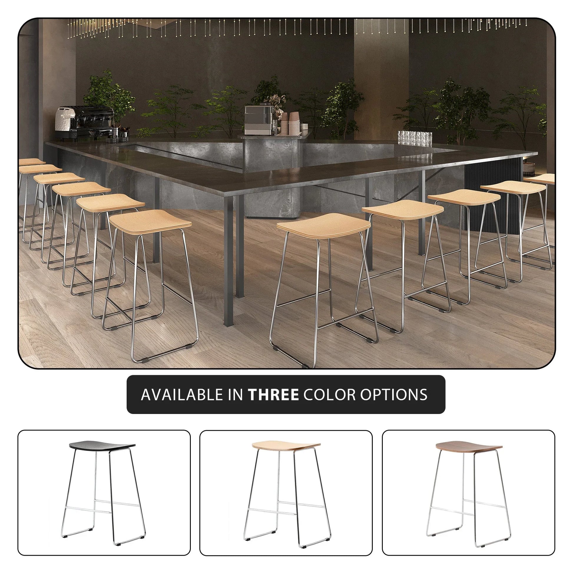 Melrose Modern Wood Counter Stool With Chrome Frame - Elax Furniture