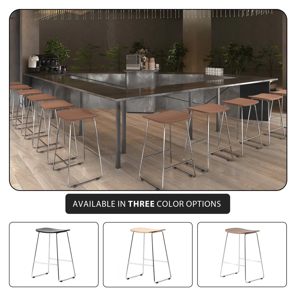 Melrose Modern Wood Counter Stool With Chrome Frame - Elax Furniture