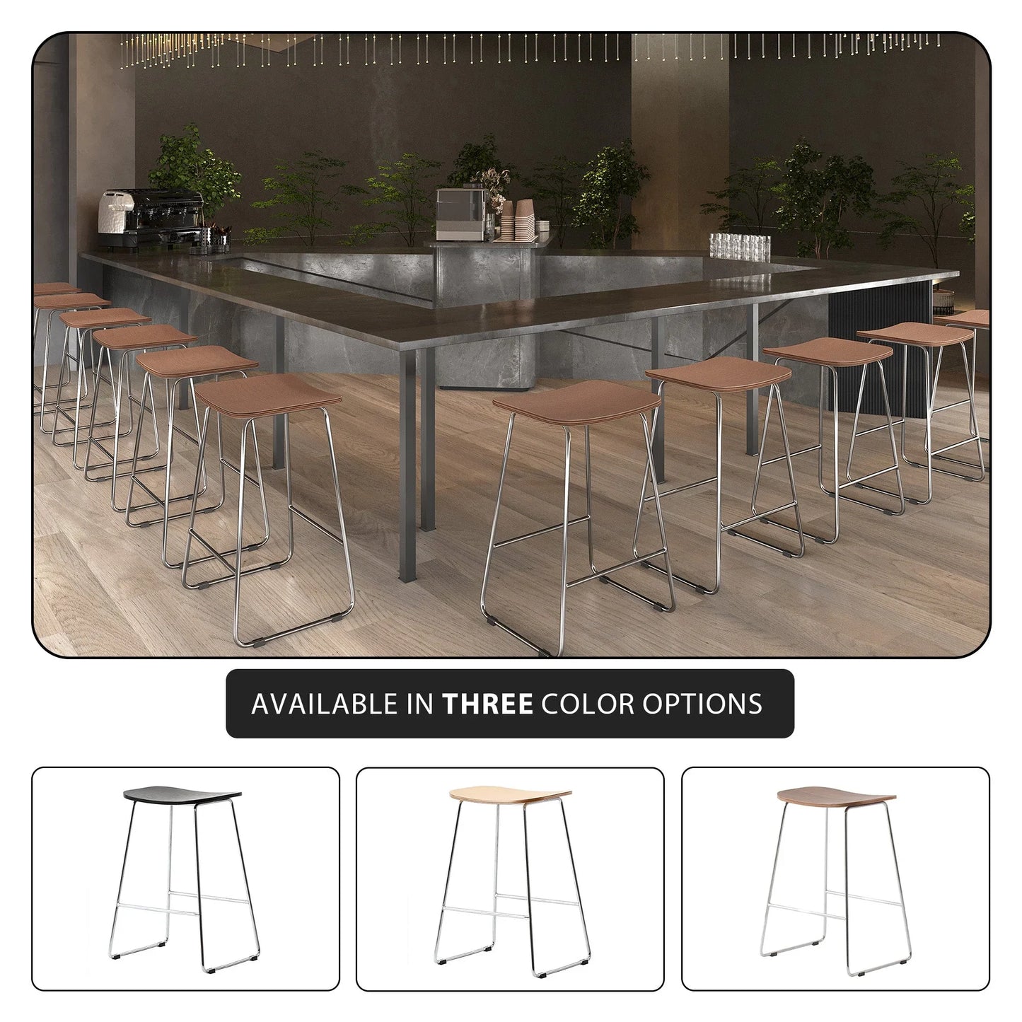 Melrose Modern Wood Counter Stool With Chrome Frame - Elax Furniture