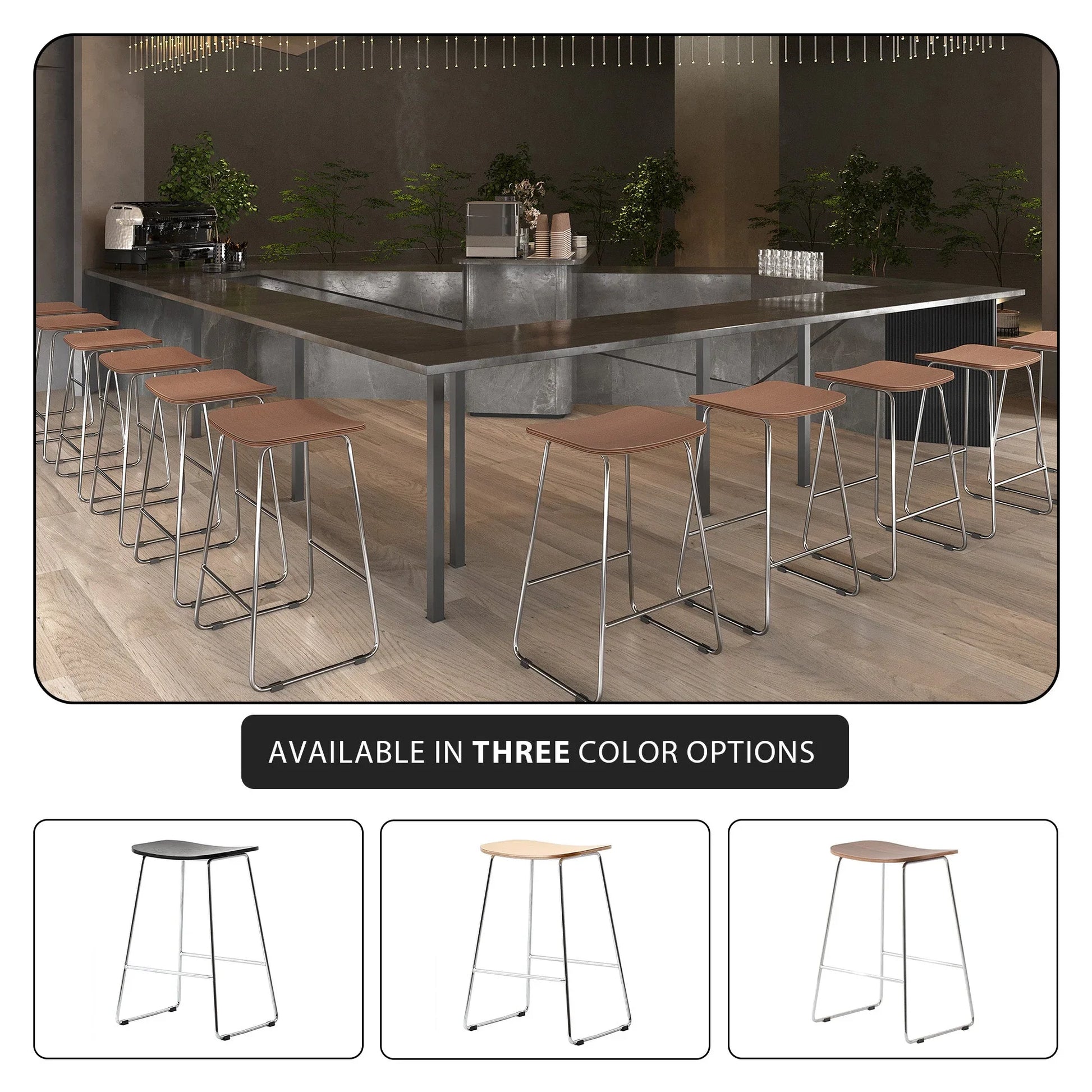 Melrose Modern Wood Counter Stool With Chrome Frame - Elax Furniture