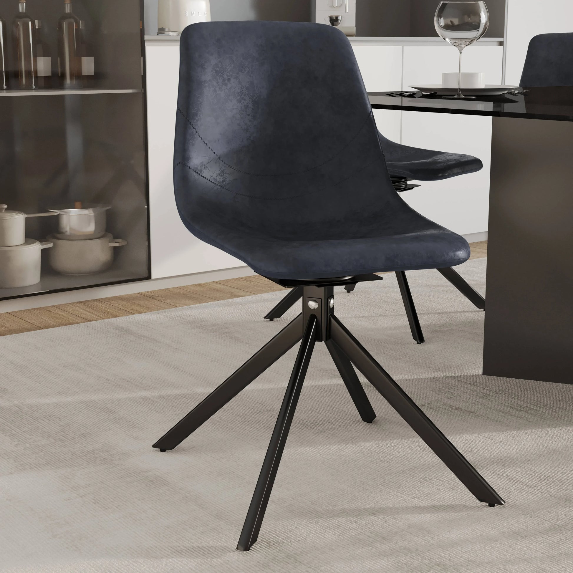 Markley Modern Leather Swival Dining Chair With Metal Legs - Elax Furniture