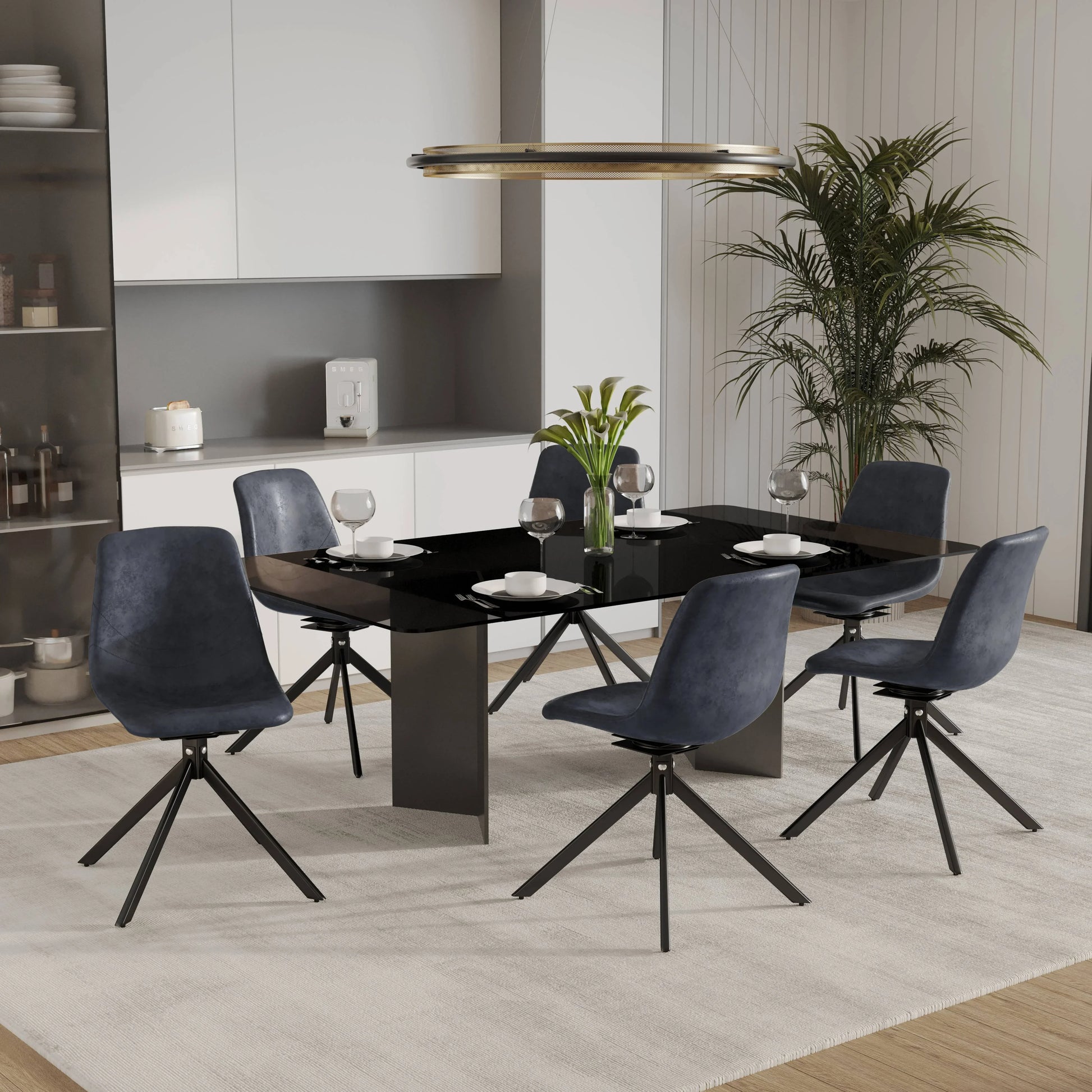 Markley Modern Leather Swival Dining Chair With Metal Legs - Elax Furniture