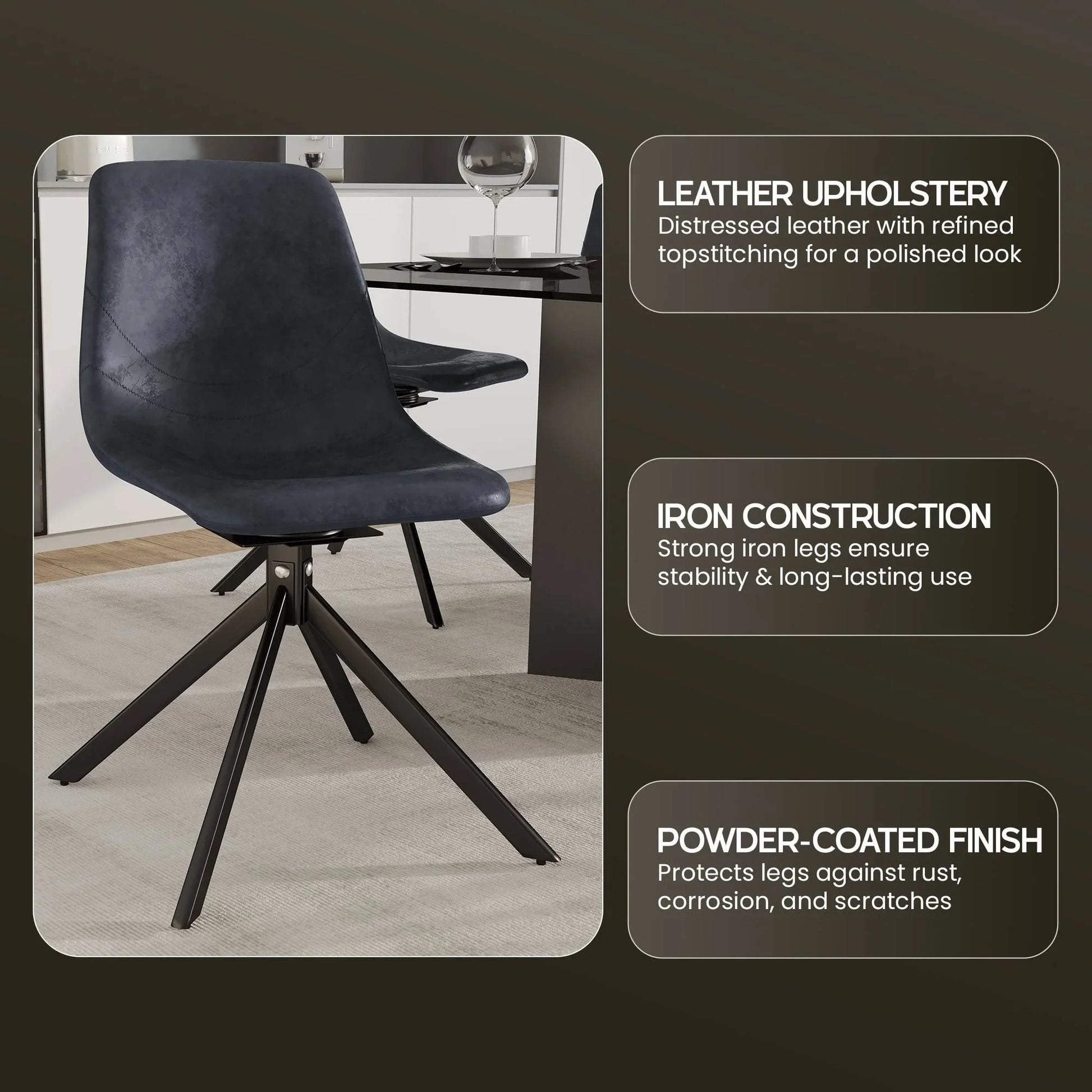 Markley Modern Leather Swival Dining Chair With Metal Legs - Elax Furniture
