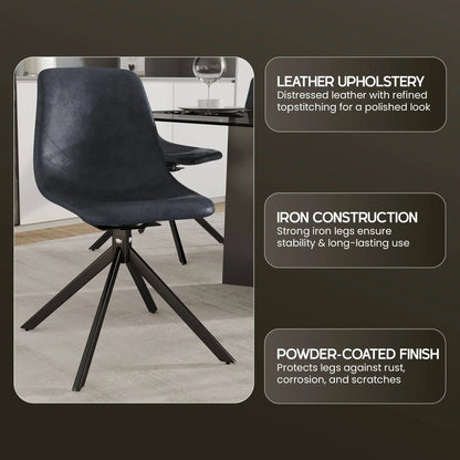 Markley Modern Leather Swival Dining Chair With Metal Legs - Elax Furniture