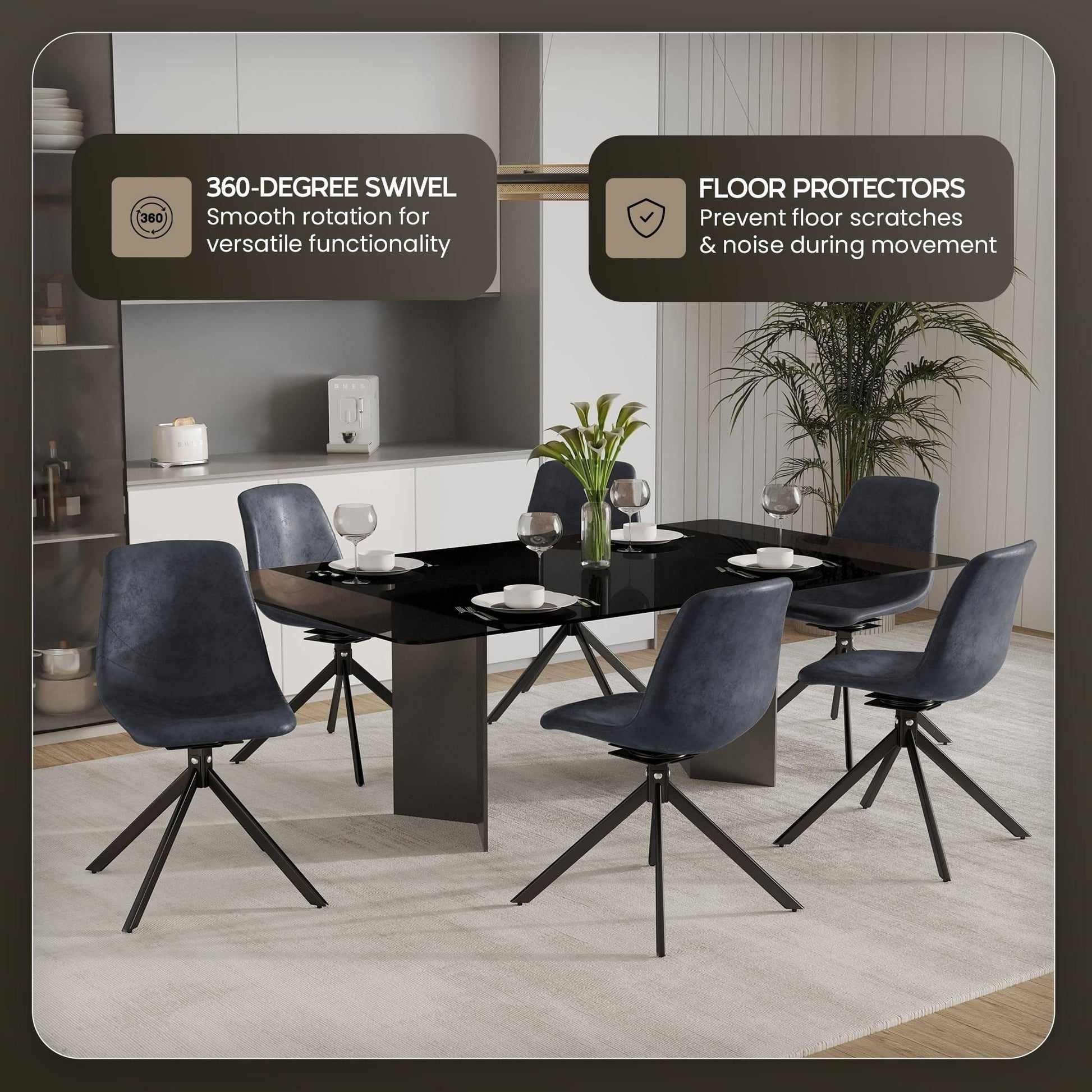 Markley Modern Leather Swival Dining Chair With Metal Legs - Elax Furniture