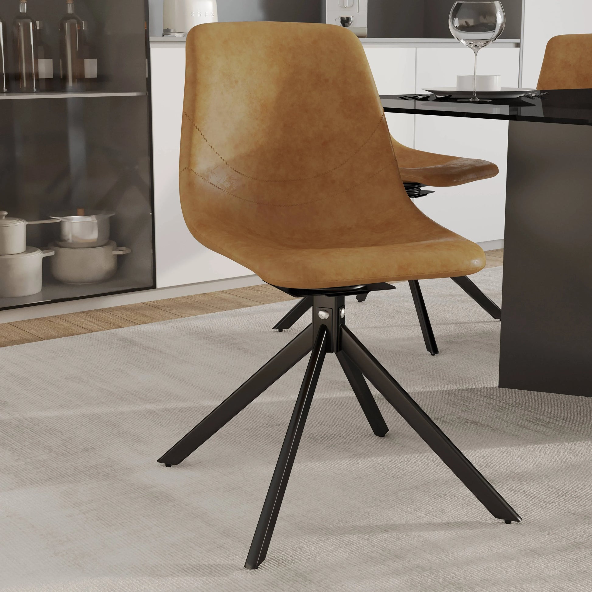 Markley Modern Leather Swival Dining Chair With Metal Legs - Elax Furniture