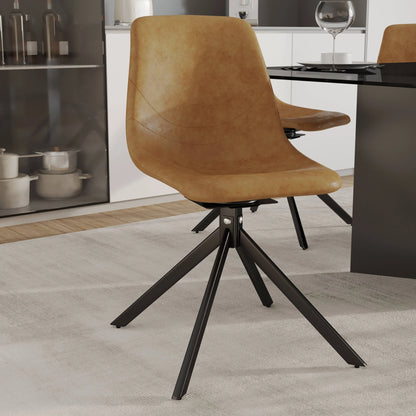 Markley Modern Leather Swival Dining Chair With Metal Legs - Elax Furniture