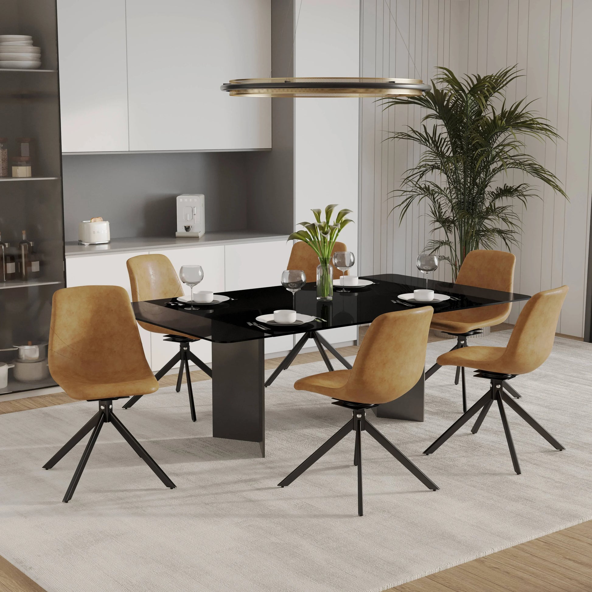 Markley Modern Leather Swival Dining Chair With Metal Legs - Elax Furniture