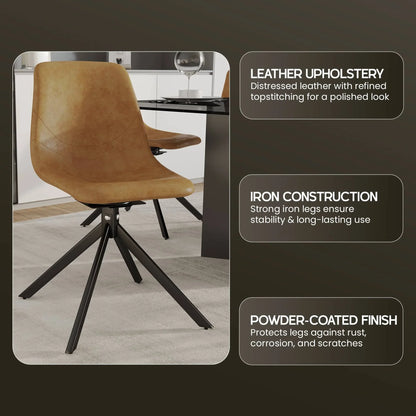 Markley Modern Leather Swival Dining Chair With Metal Legs - Elax Furniture