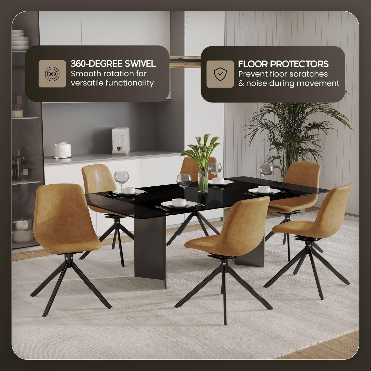 Markley Modern Leather Swival Dining Chair With Metal Legs - Elax Furniture