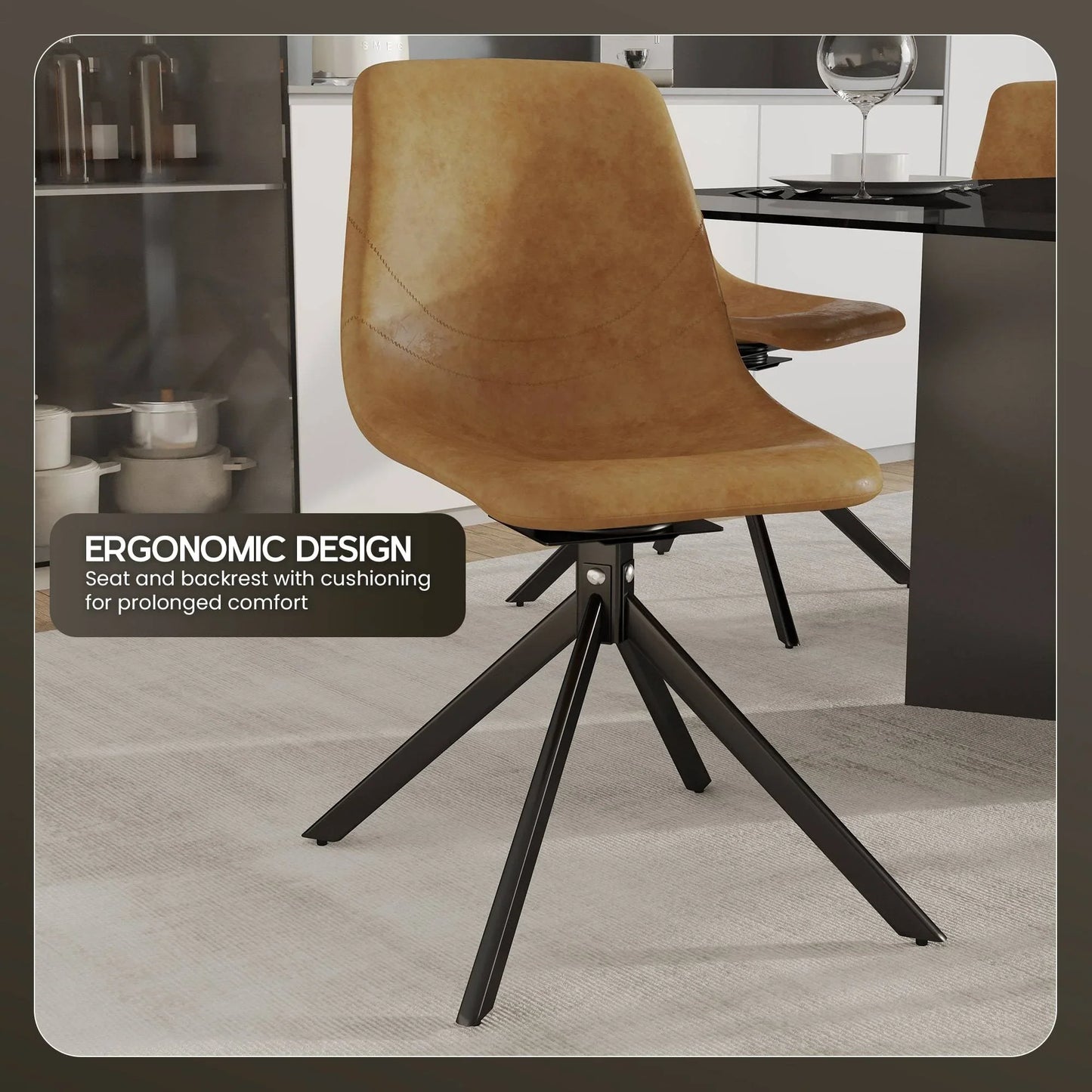 Markley Modern Leather Swival Dining Chair With Metal Legs - Elax Furniture