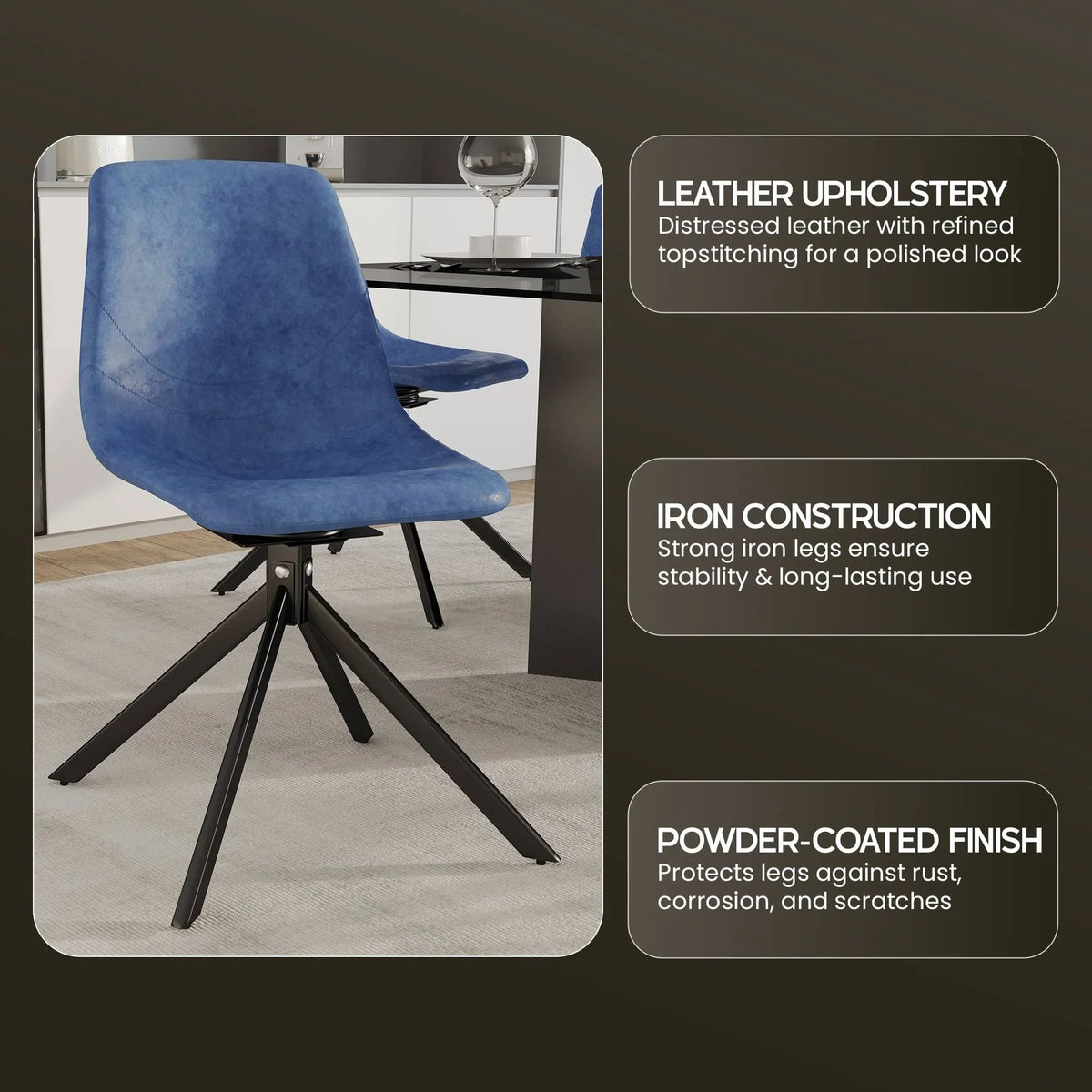Markley Modern Leather Swival Dining Chair With Metal Legs - Elax Furniture