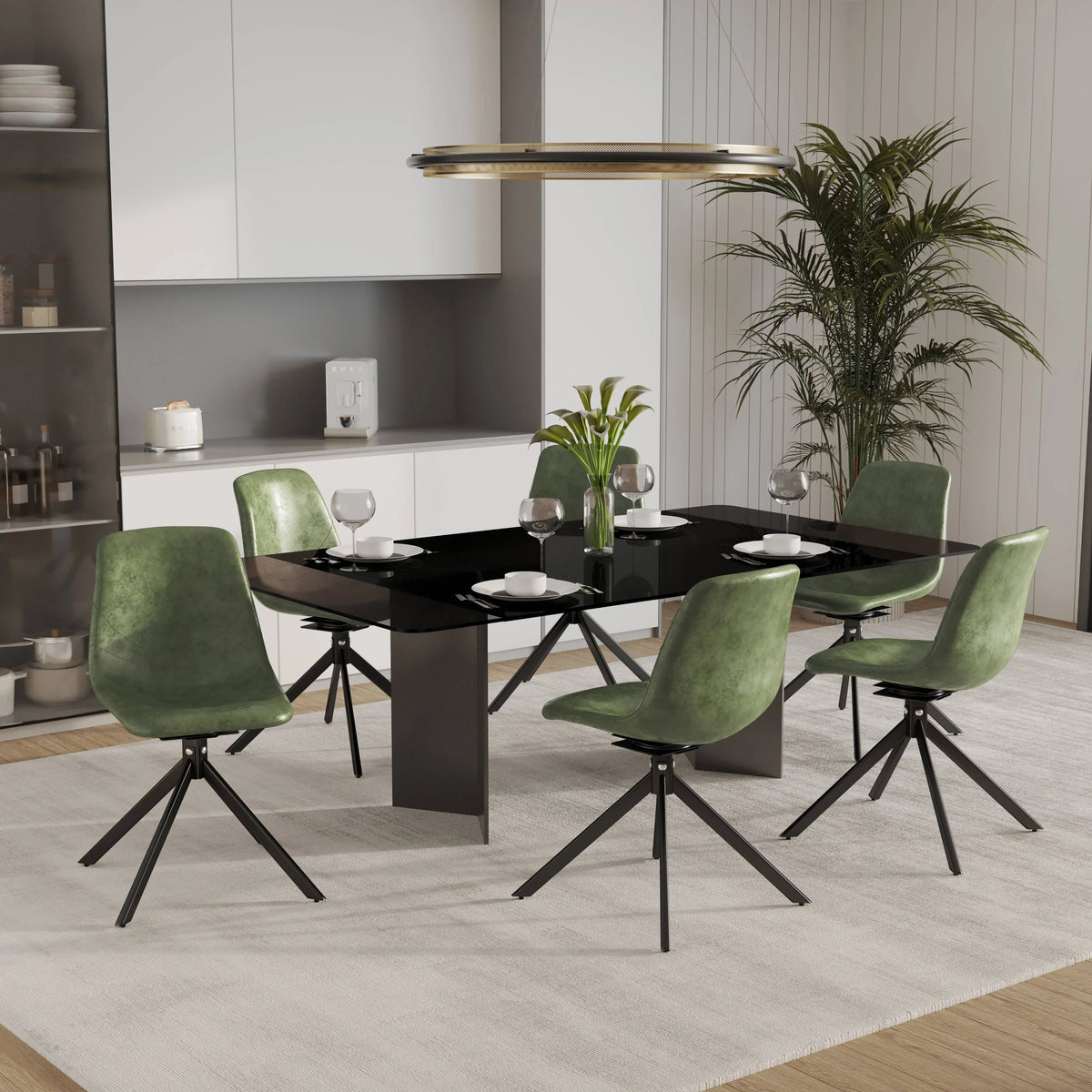 Markley Modern Leather Swival Dining Chair With Metal Legs - Elax Furniture